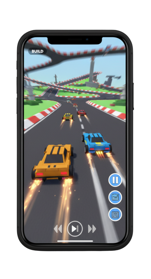 A high-speed racing game displayed on an iPhone, showcasing the smooth performance of the Roblox iOS latest version. This illustrates one of the exciting Roblox games for iOS devices.
